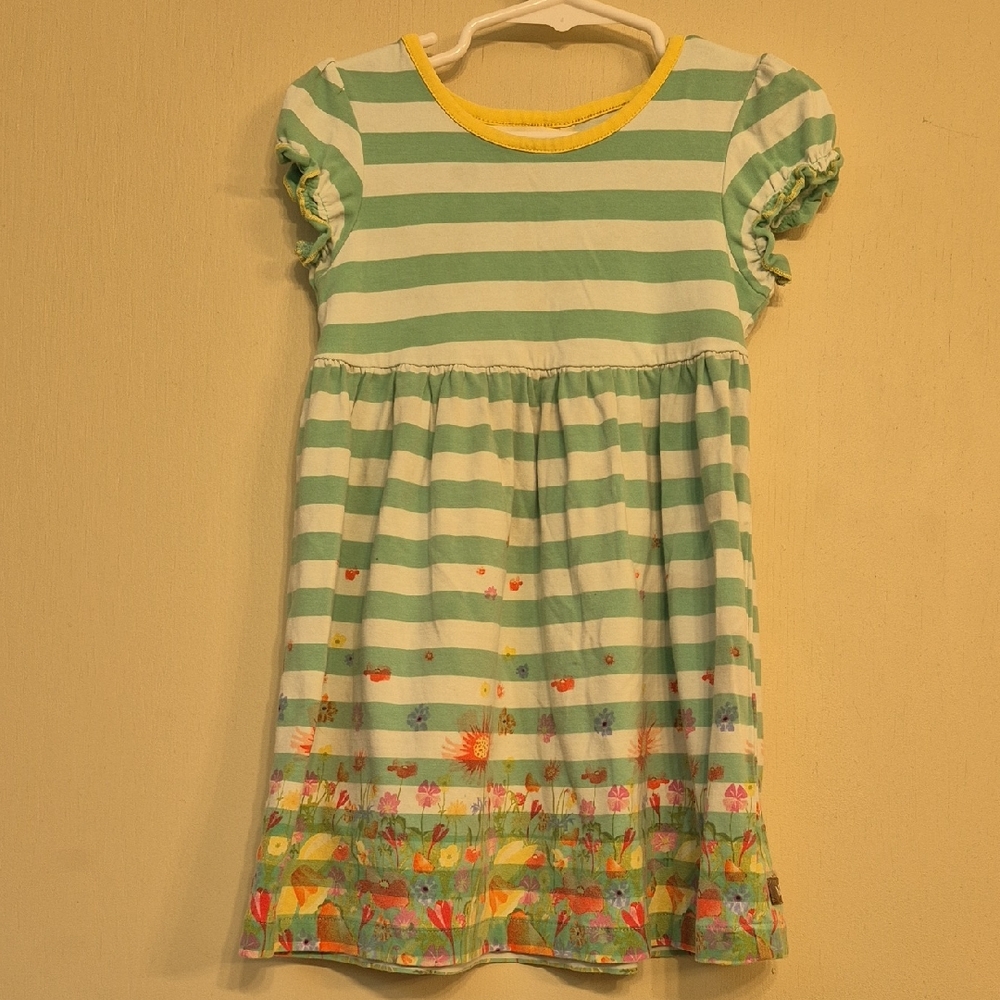 Matilda Jane Green Striped Dress with Floral Accents